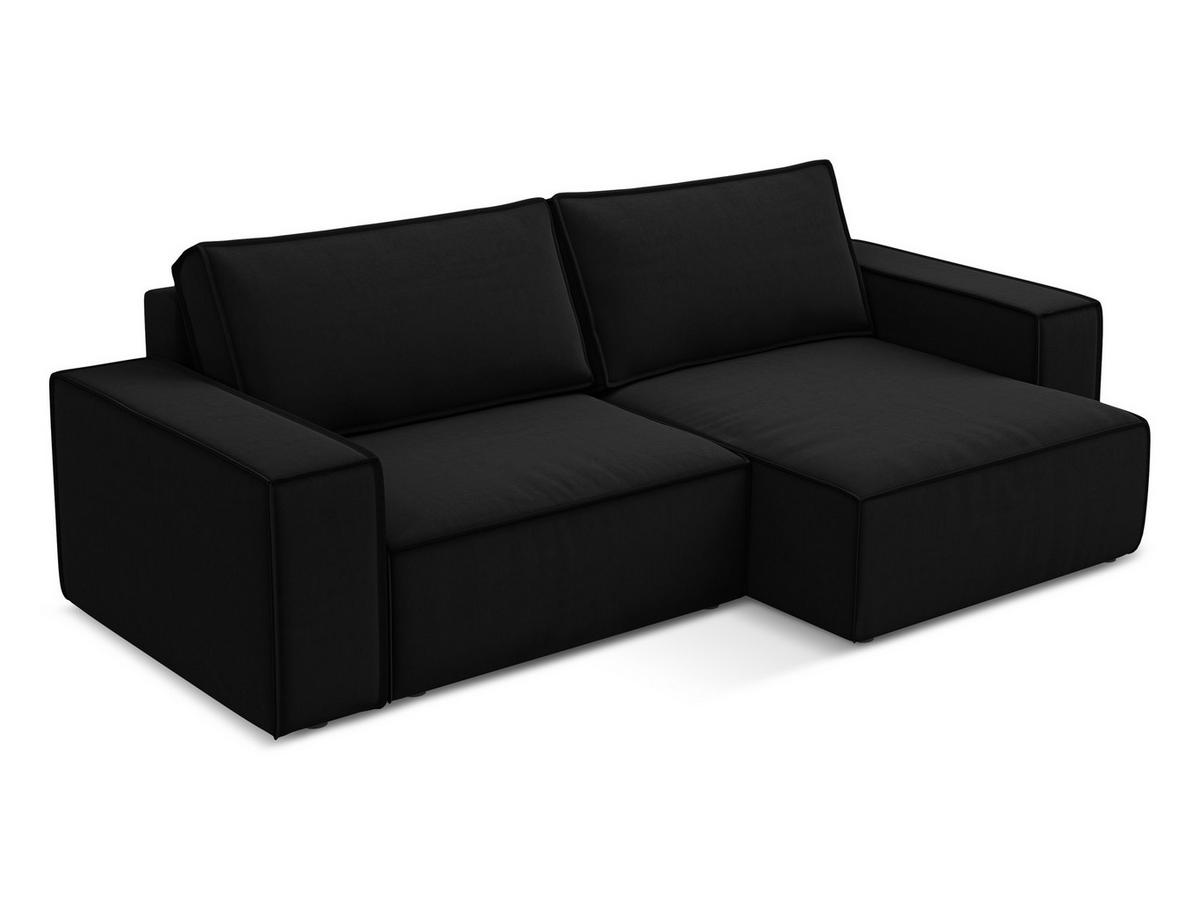 ECKSOFA mit Schlaffunktion Samt Stoff Schwarz - Schwarz, Kunststoff/Textil (257/148cm) - Makamii