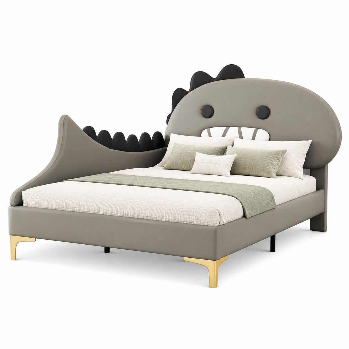 KINDERBETT 90/200 cm in Grau im Dinosaurier-Design - Grau, Leder/Holzwerkstoff (90/200cm) - CHICFURN