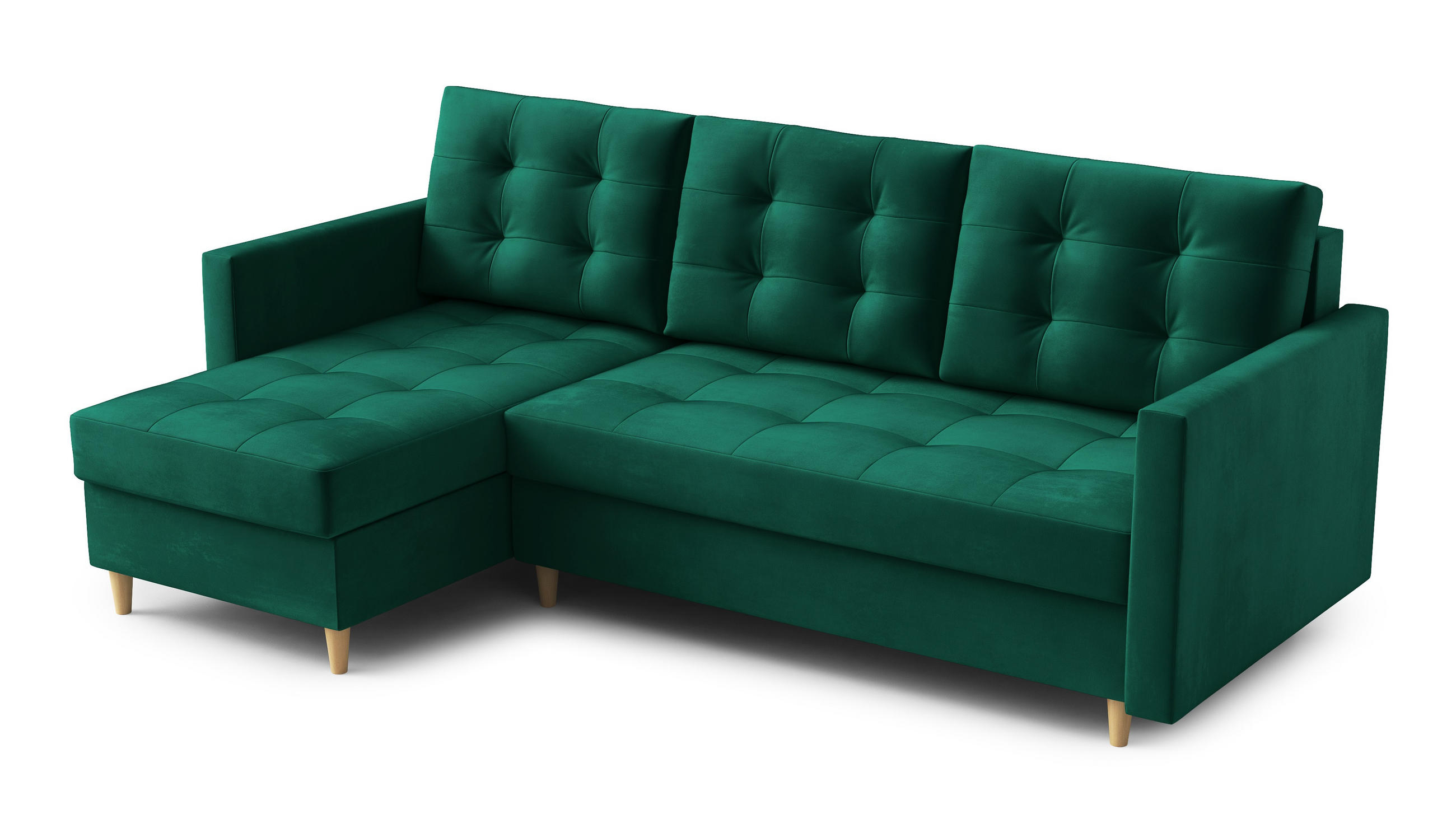 ECKSOFA DIVO Kronos L-förm, Schlaffunktion, elegantes Design, hochwertige Materialien, lose Rückenkissen, freistehend, LINKS 144x224x95 cm Green - Grün, Holz/Textil (144/224cm) - DomoHome