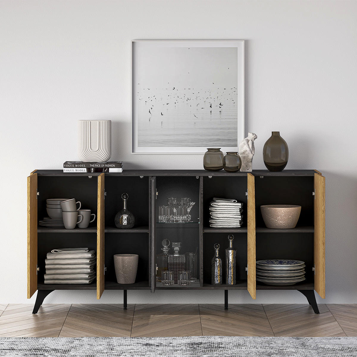 SIDEBOARD Soah Holz und Schwarz - Schwarz, Holzwerkstoff (170/82/40cm) - Petits-meubles