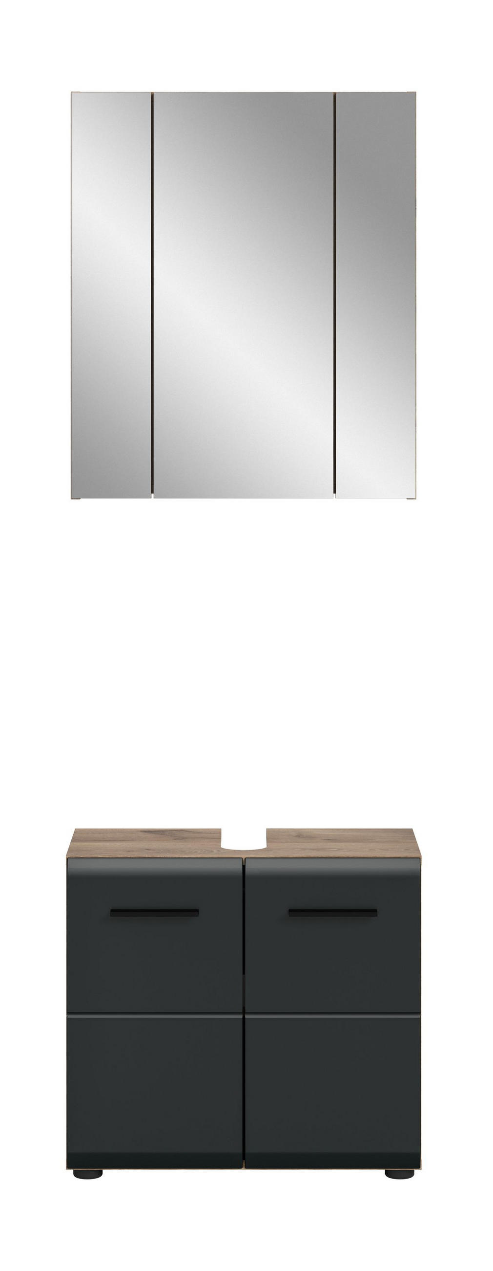 BADEZIMMER Alba 2-tlg (B/H/T: ca. 60/185/30 cm) in Nox Oak /schwarz matt - Eichefarben, Holz (60/185/30cm)