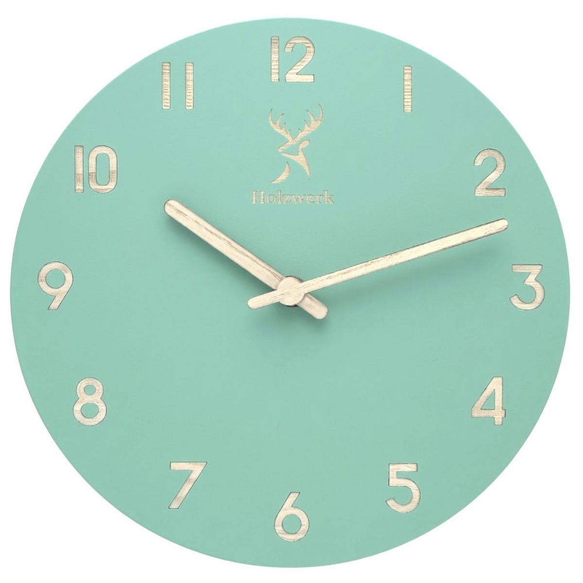 WANDUHR Holz Designer LIMBURG Loft Wand Uhr, mintgrün - Beige/Grün, Holz (25/25/2.2cm) - Holzwerk