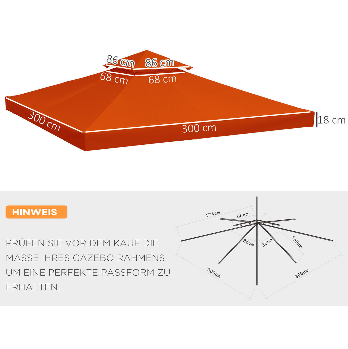 PAVILLONDACH 300/300/18 cm rot aus Polyester wasserabweisend - Rot, Textil (300/18/300cm) - OKWISH