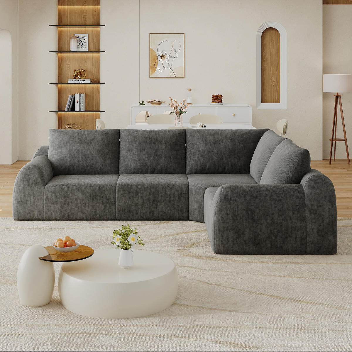 ECKSOFA 367/200/85 cm Dunkelgrau Chenille - Dunkelgrau, Textil (367/200cm) - Oxeza
