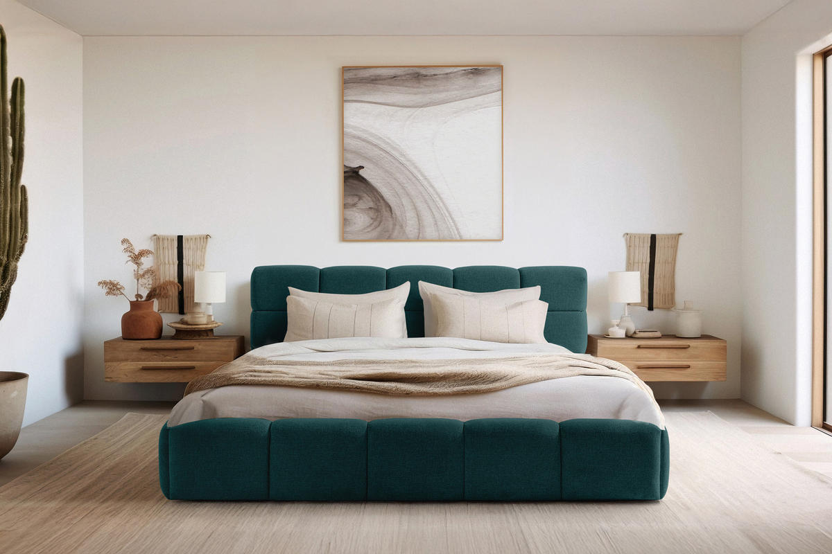 POLSTERBETT AERI 140/160/180/200 mit Rahmen und Bettkasten, blau - Blau, Holz/Holzwerkstoff (180/200cm) - KONSIMO®