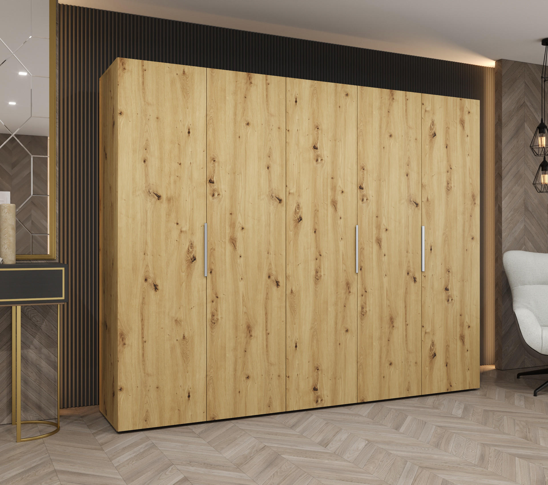 DREHTÜRENSCHRANK 202/250/52 5-türig - Kaschmir/Eiche Artisan, Holz (250/202/52cm) - MÖBEL KRYSPOL