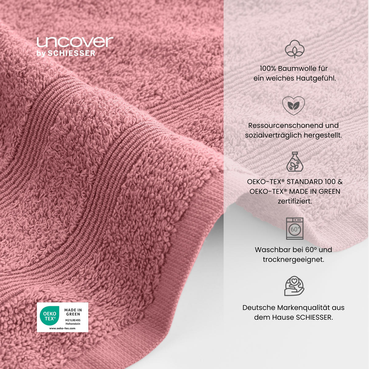 HANDTUCHSET Brooklyn - 4-teilig - 50x100cm - Malve - Mauve, Textil (50/100cm) - Uncover by Schiesser