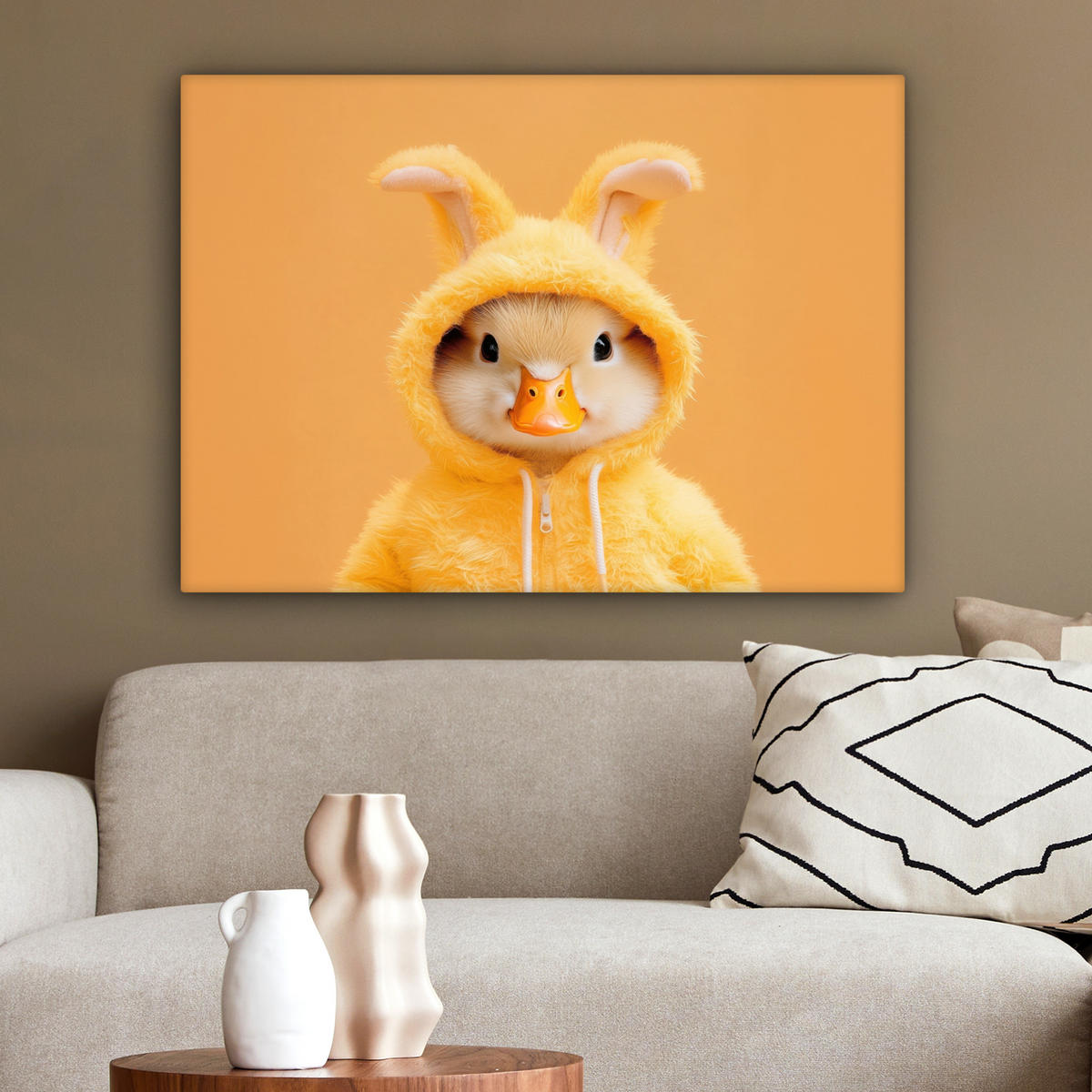 LEINWANDBILD Osterhase - Kostüm - Ente Wandbilder 80x60 cm - Gelb, Textil (80/60cm) - MuchoWow