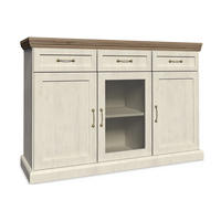 KOMMODE-MIT-VITRINENSCHRANK ARVEN mit Glastüren und Schubladen, Cremeweiß - Eichefarben/Creme, Holz (127/98/45cm) - KONSIMO®