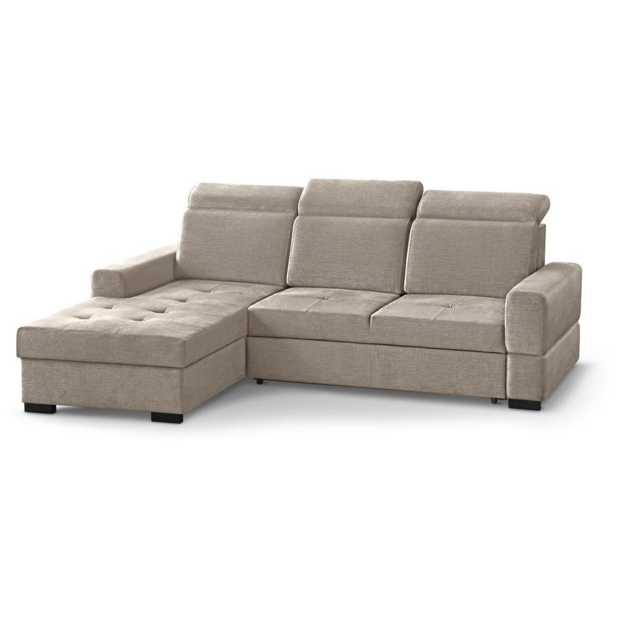 ECKSCHLAFSOFA Alex Mini hellbraun links - Hellbraun/Schwarz, Textil (245/185cm) - Beautysofa