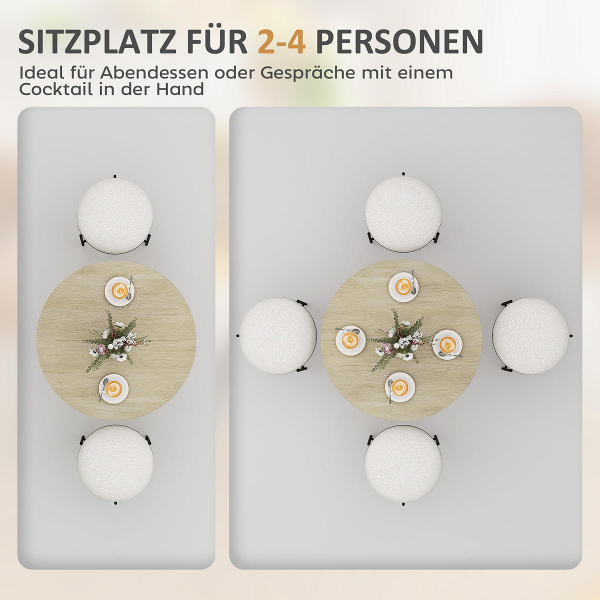 ESSTISCH für 2 Personen, Weiße Eiche - Sonoma Eiche, Metall (80/80/75cm) - HOMCOM