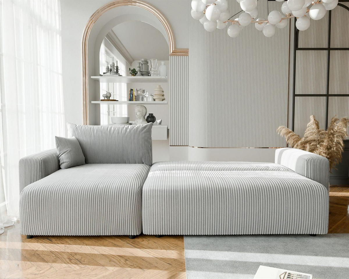 ECKSOFA Luna Max Mit Schlaffunktion - Hellgrau, Holzwerkstoff/Textil (278/145cm) - Fun Möbel