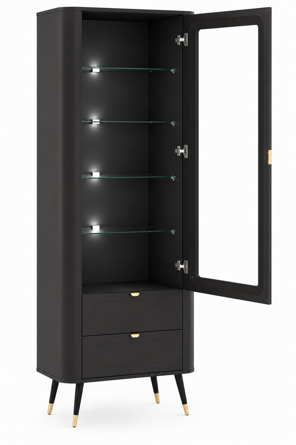 VITRINE mit 2 Schubladen, Schwarz, 78,4 x 40 x 192,4 cm - Schwarz, Holzwerkstoff (78.4/192.4/40cm) - 3XE LIVING