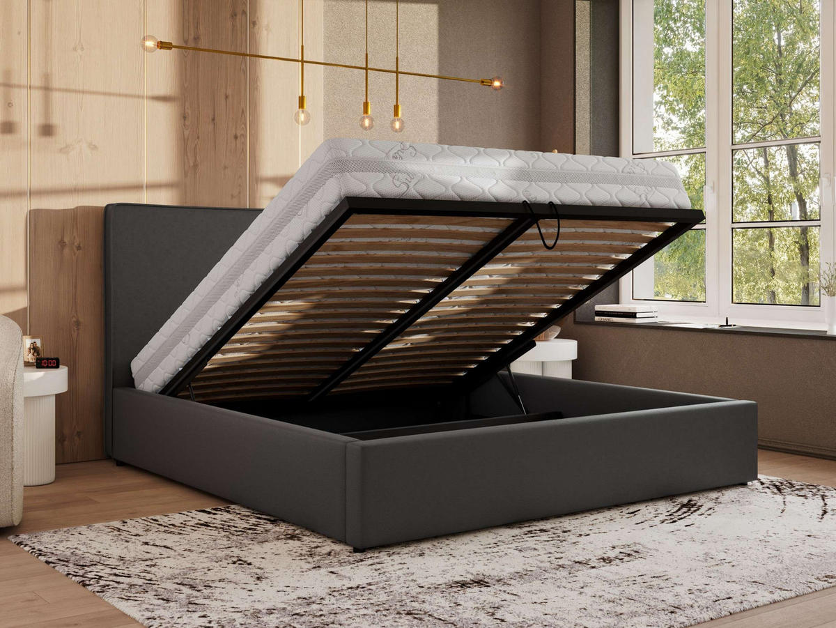 POLSTERBETT CORIVO CLASSIC 140/200 - Grau Kunstleder - Multipocket-Matratze - Grau, Textil (140/200cm) - MKS