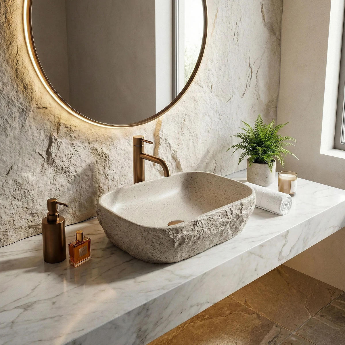 AUFSATZWASCHBECKEN Rea Bianka - Beige, Keramik (33/13/46cm) - REA