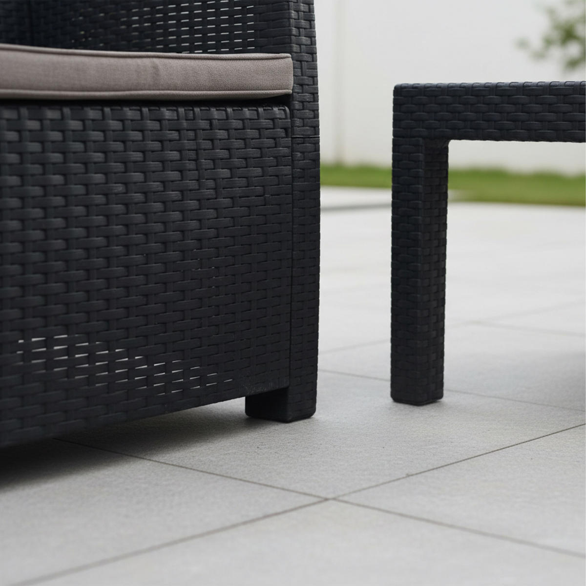 SET Natural mobilier de grădină 4-piese poliratan - negru, material plastic/material textil - Relaxdays