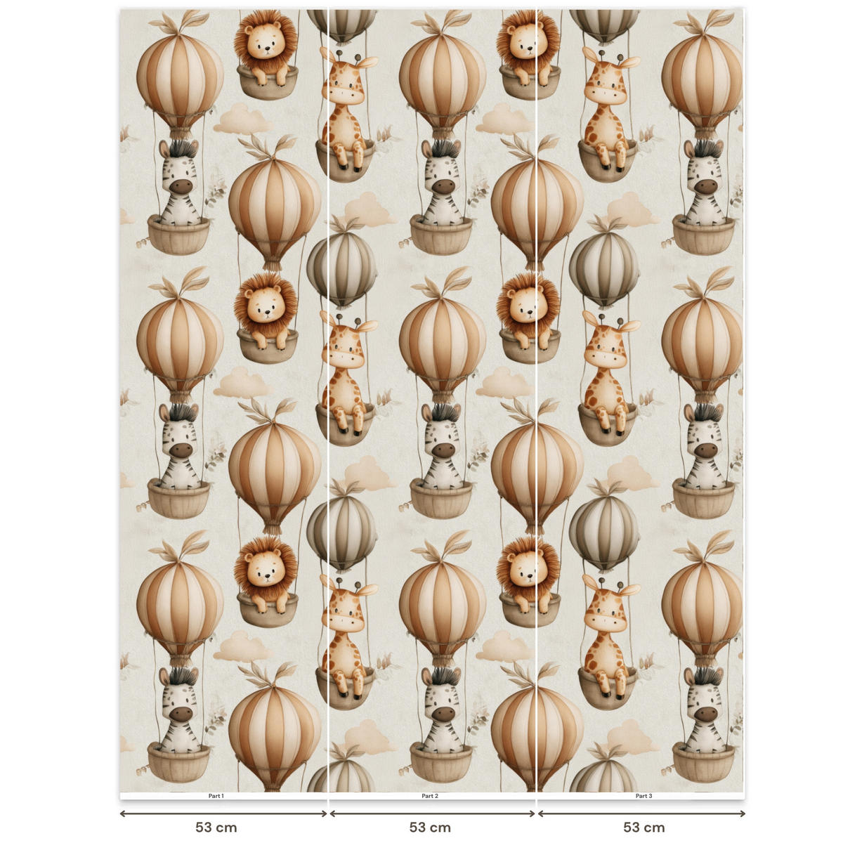 KINDERTAPETE - Safari - Heißluftballons - Taupe - 180x200 cm - Beige, Papier (180/200cm) - OnlyWow