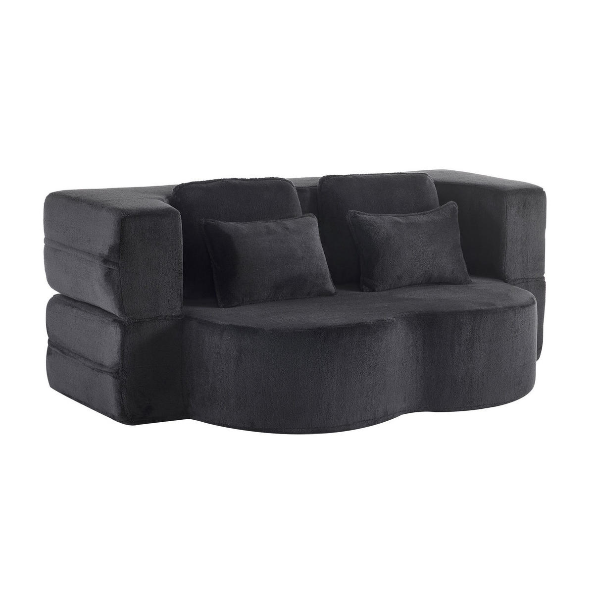 SCHLAFSOFA aus Stoff und Schaumstoff Schwarz mit 4 Kissen, klappbar, ergonomisch und sofort nutzbar - Schwarz, Textil (198/76/60cm) - Modfu