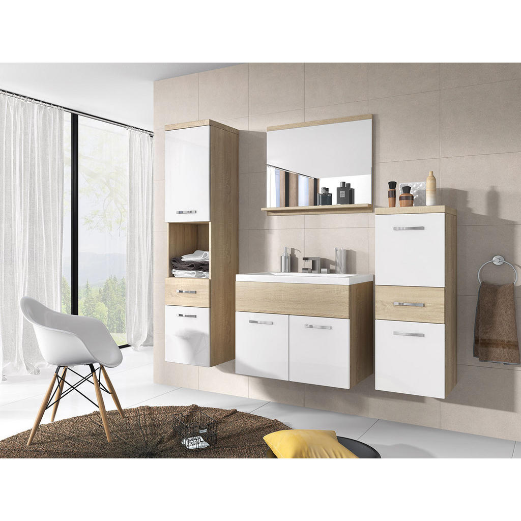 Thumbnail - Feldmann-Wohnen Badmöbel-Set, Sonoma Eiche, Weiß, Holz, 5 Fächer, 5 Schubladen, Rechteckig, 121x133x35 cm, Badezimmer, B...