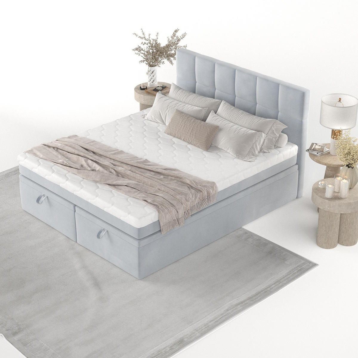 BOXBETT Elano 140/200 cm Hellgrau im Paros Stoff - Hellgrau/Schwarz, Holz/Holzwerkstoff (140/200cm) - AltaBeds