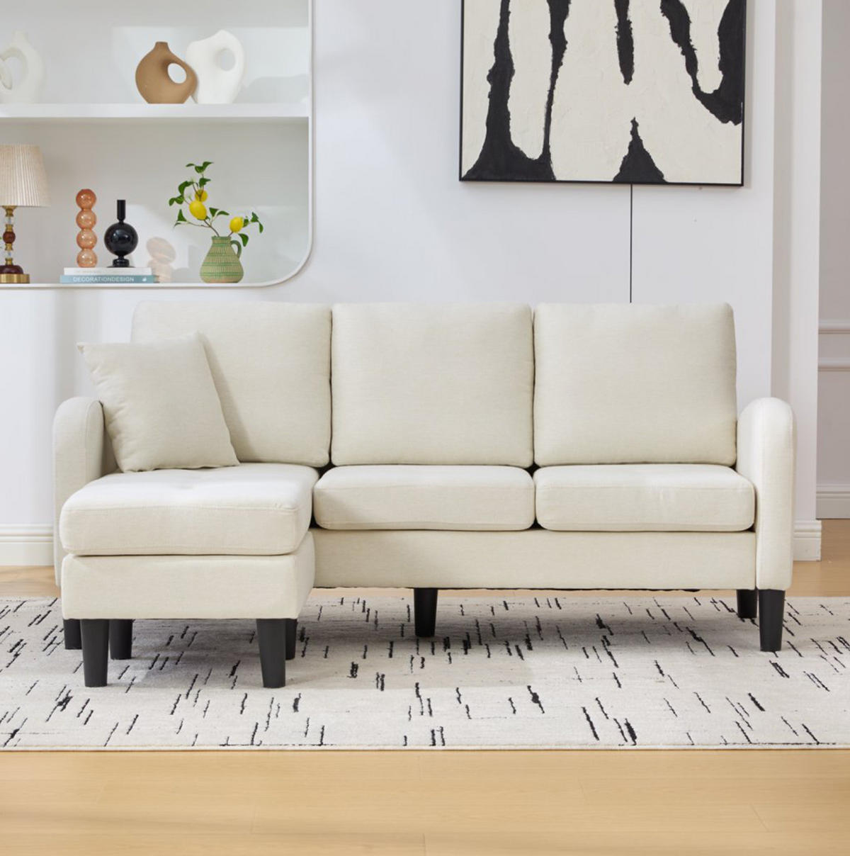 SOFA modular mit Chaiselongue 166 x 118 x 77 cm Hellbeige - Weiß, Holz (118/166cm) - Meubliv