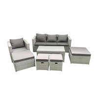 BALKONMÖBEL-SET Polyrattan Hellgrau-Mix 8-teilig - Hellgrau/Grau, Glas/Kunststoff - Fimous