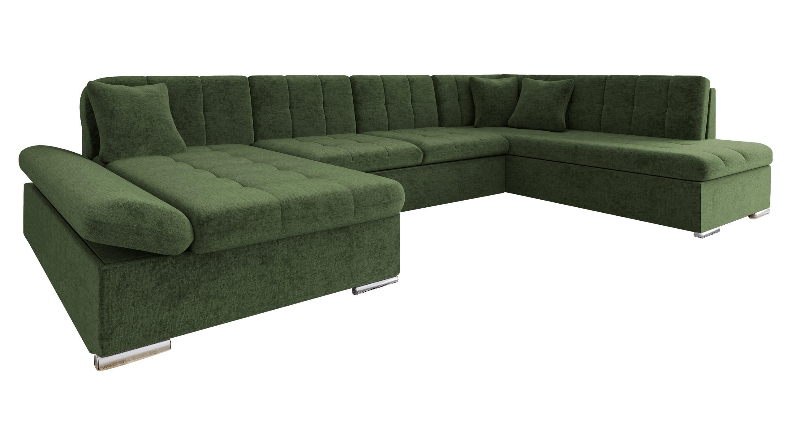 ECKSOFA Bergen, Seite: Links - Waldgrün/Silberfarben, Holz/Textil (345/76/205cm) - MIRJAN24
