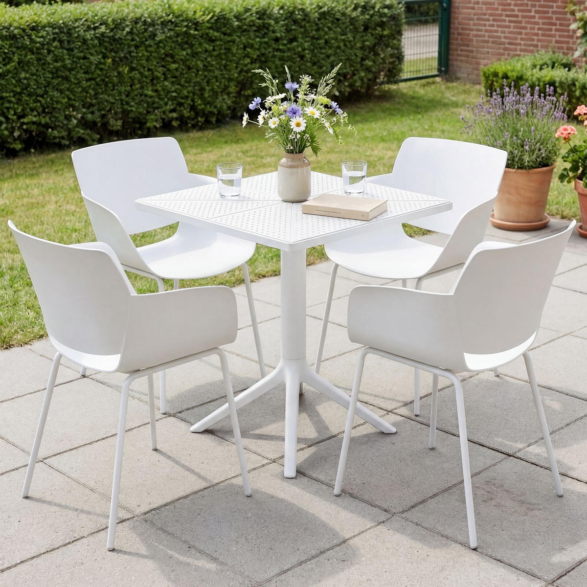 GARTENMÖBEL-SET Alma 4 Stühle 168x168x80cm Kunststoff Weiß Balkonset - Weiß, Kunststoff - DELUKE