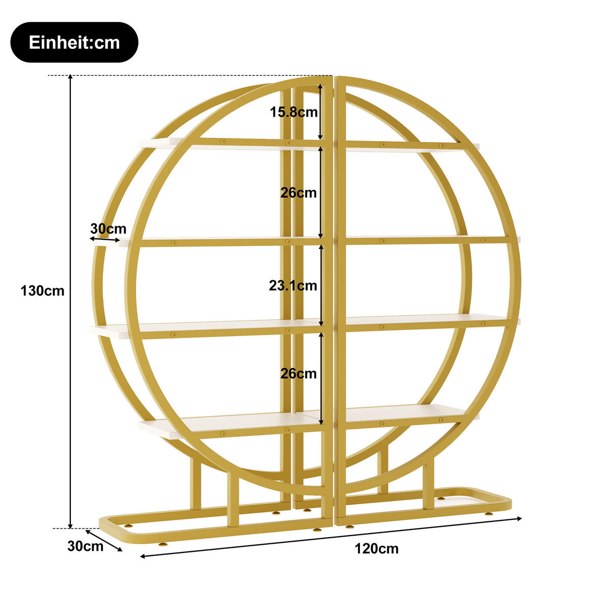 REGAL 120cm Gold Metall Bogen MDF modular modern - Multicolor, Metall (120/130/30cm) - FLIEKS