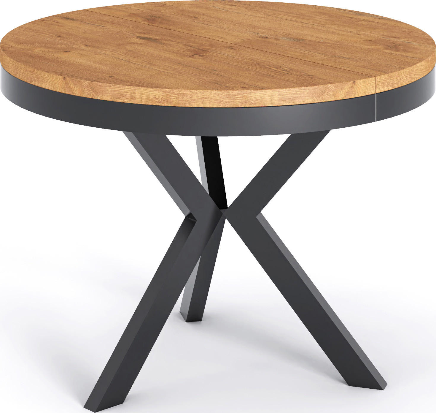ESSTISCH Velma runder ausziehbarer, Lancelot Eiche 100-140/100/76 cm - Eichefarben/Schwarz, Holzwerkstoff/Metall (100/100/76cm) - WFL GROUP