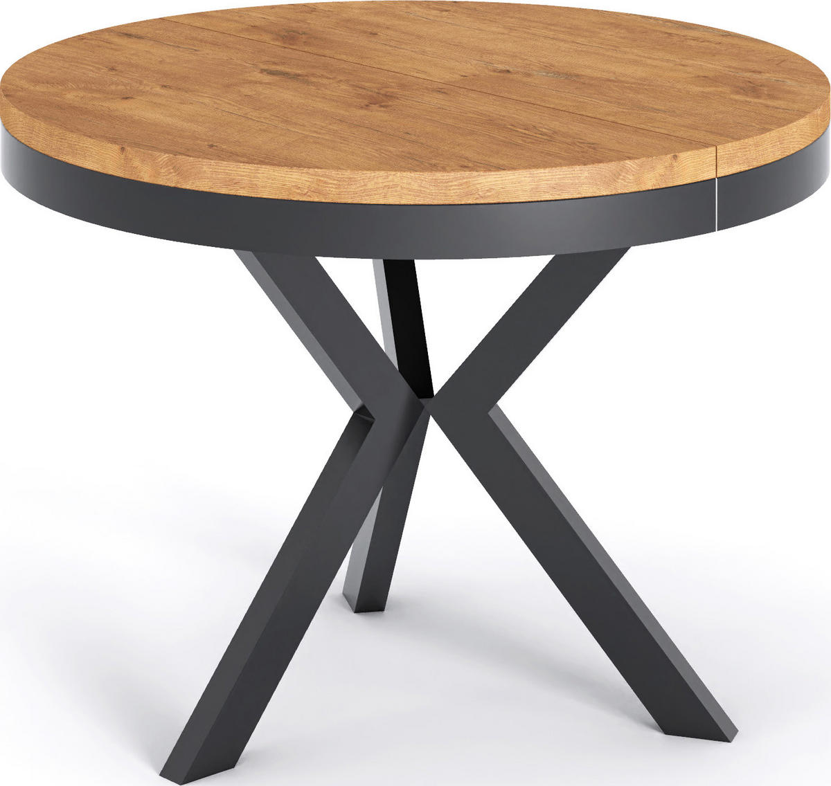 ESSTISCH Velma runder ausziehbarer, Lancelot Eiche 100-140/100/76 cm - Eichefarben/Schwarz, Holzwerkstoff/Metall (100/100/76cm) - WFL GROUP