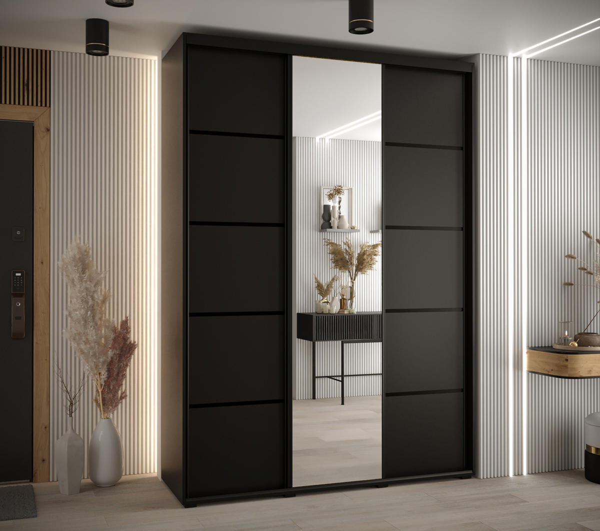 SCHWEBETÜRENSCHRANK 235,2/180/60 3-türig - Schwarz, Holz/Metall (180/235/60cm) - Abiks Möbel