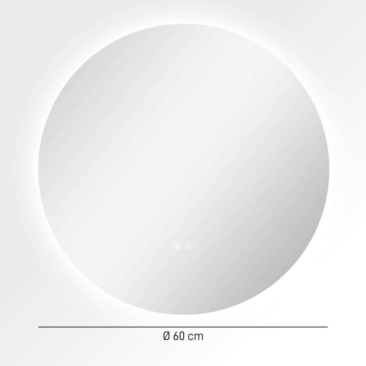 BADEZIMMERSPIEGEL DE-15132 Ø 60 cm mit 3 LED-Farben und dimmbar Grau - Silberfarben, Glas (60/3.5/60cm) - ComfortXL