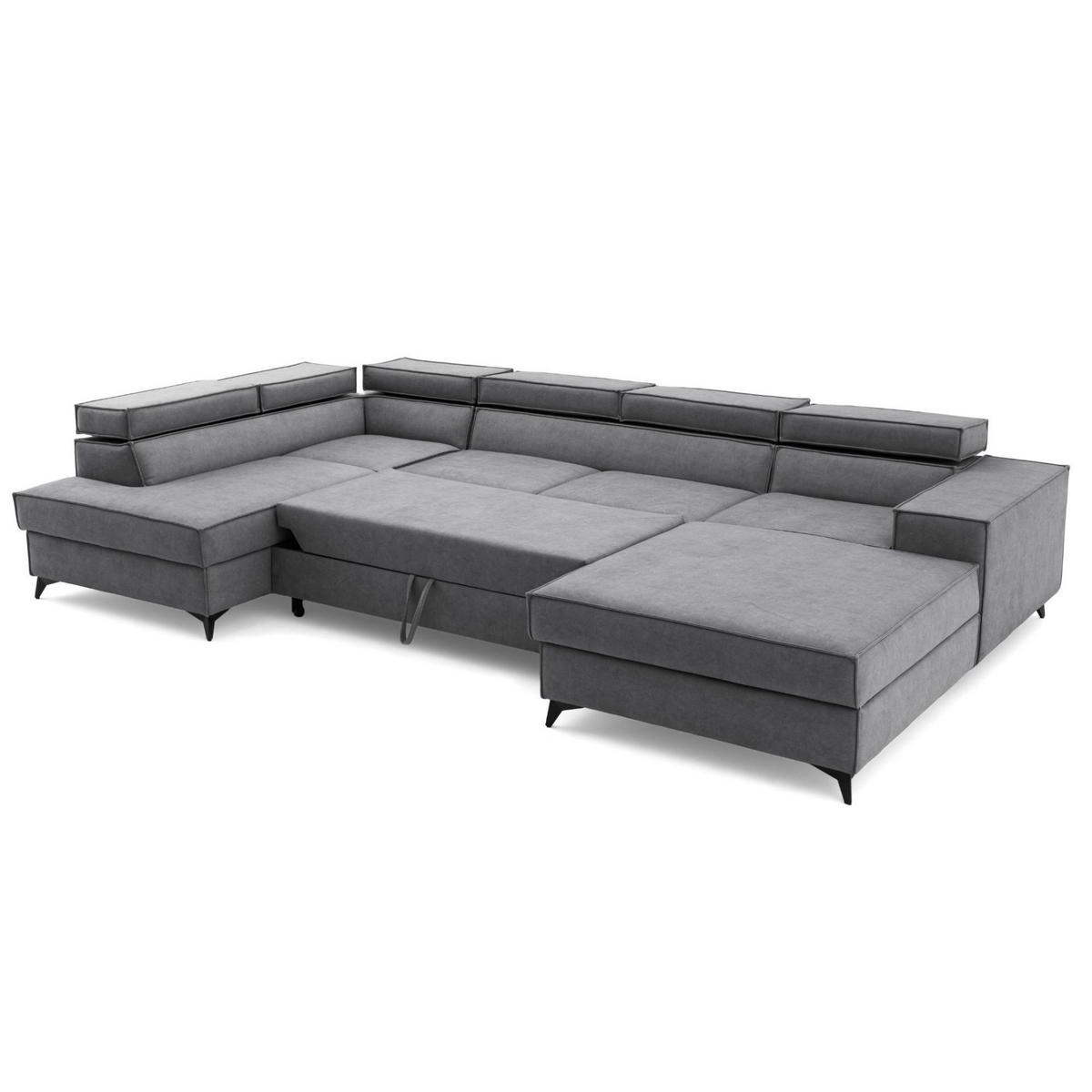 ECKSOFA PURE U Links mit Schlaffunktion 127x270 Velours Grau - Schwarz/Grau, Holz/Textil (340/204cm) - Muffo