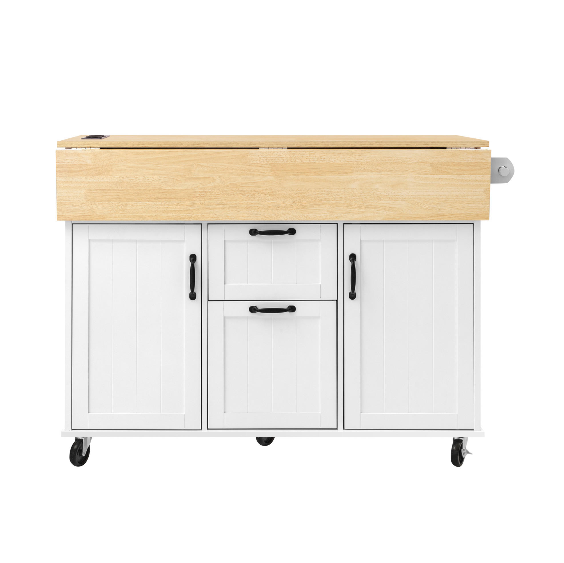 KÜCHENINSEL 120/40-80/92 cm aus MDF mit Klapptisch und Steckdosen Weiß/Natur - Weiß, Holzwerkstoff (120/92/80cm) - Modenvie