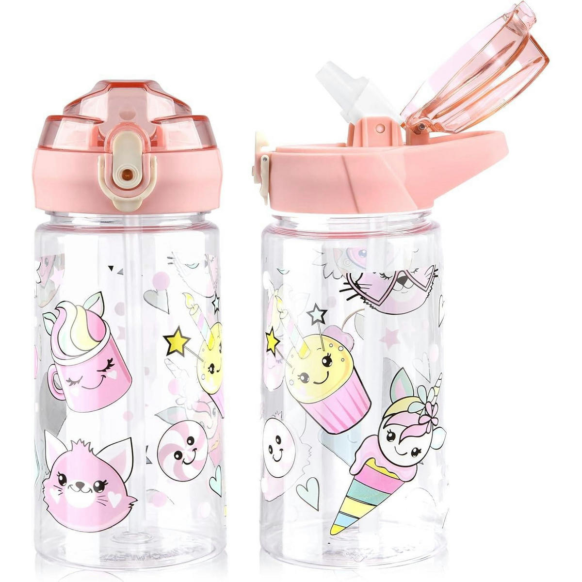 KINDER-TRINKFLASCHE mit Strohhalm 500 ml Rosa - Rosa, Kunststoff (19/19cm)