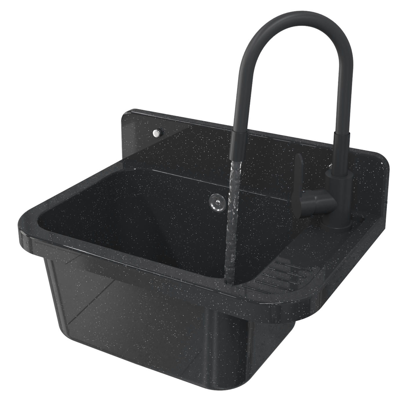 SPÜLBECKEN Paron mit Batterie Siphon - Schwarz, Kunststoff (50/34/31cm) - Granitan