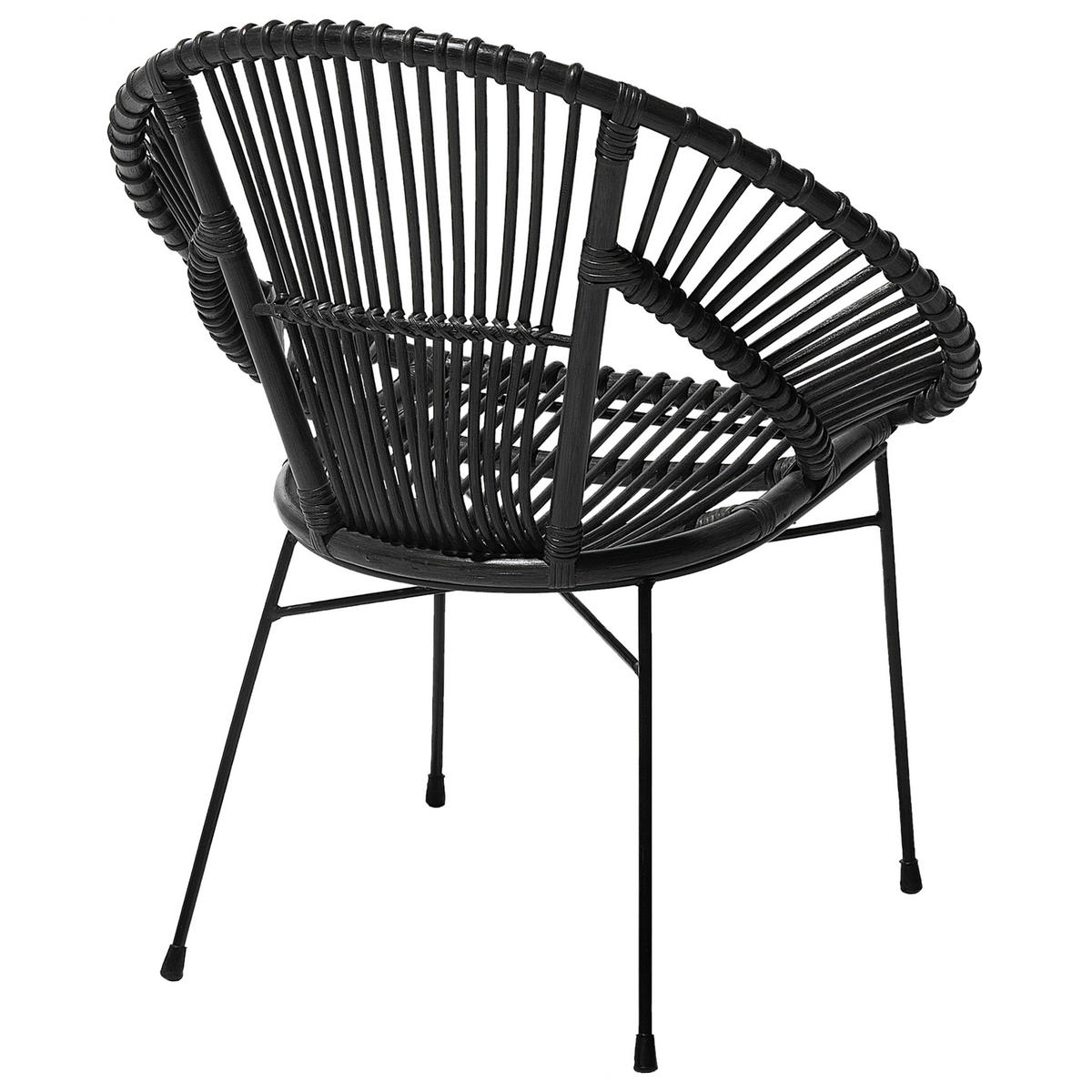 RATTANSTUHL Rattan Schwarz Sarita - Schwarz, Naturmaterialien/Metall (70/80/48cm) - Beliani
