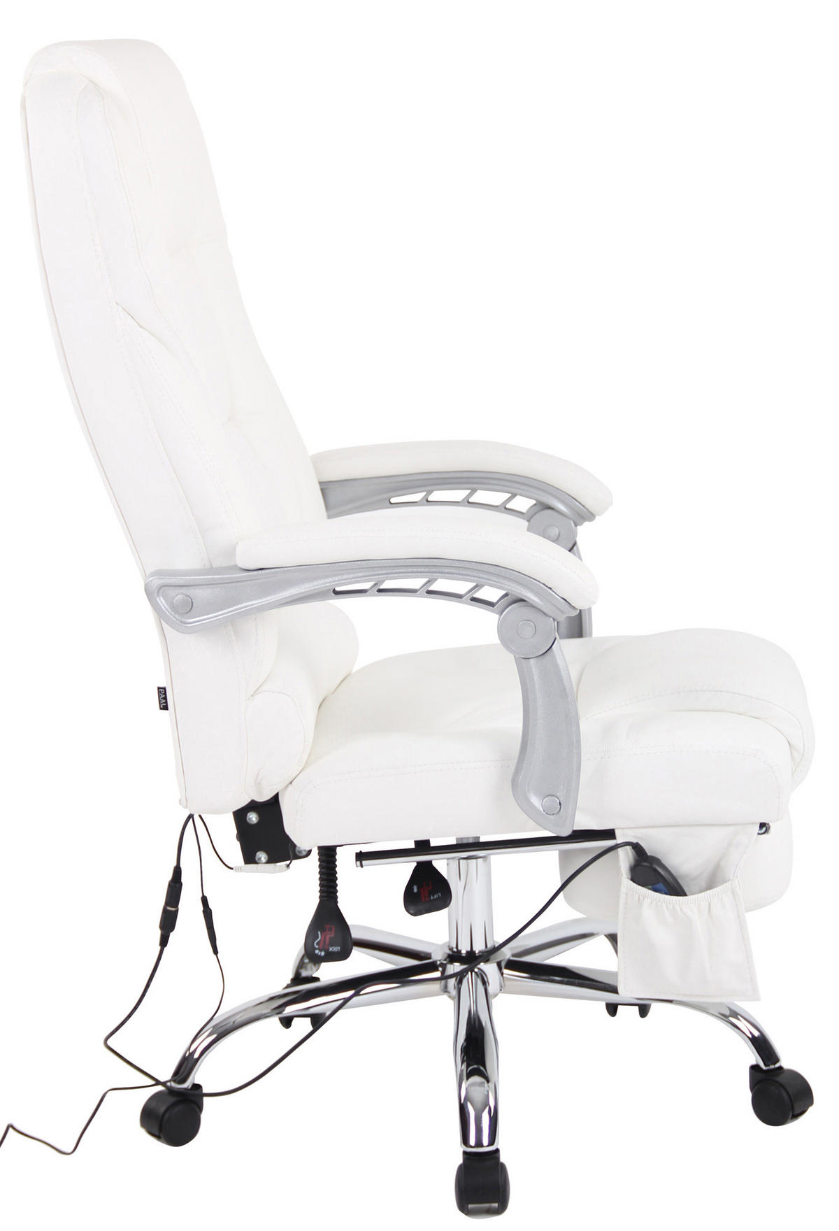 CHEFSESSEL Echtleder Weiß - Chromfarben/Weiß, Leder/Metall (69/118/64cm) - CLP