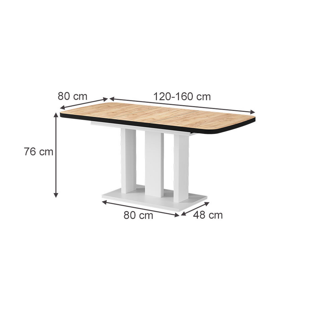 ROZKLÁDACÍ JÍDELNÍ STŮL Fenaro Černá/zlatý dub/bílá - medově dubová, kompozitní dřevo (80/120/77.3cm) - Vicco