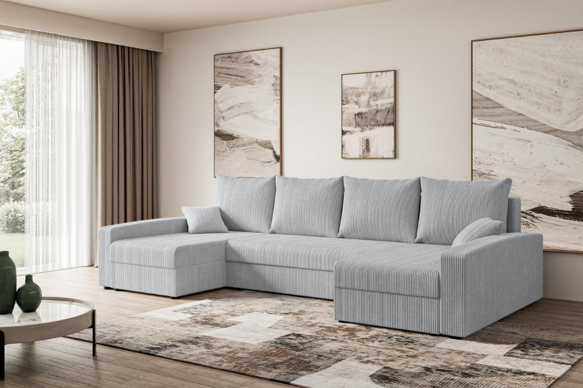 WOHNLANDSCHAFT mit Schlaffunktion und Bettkasten ALESIA-U 301x140x90 cm Grau Cord - Silberfarben/Grau, Holzwerkstoff/Kunststoff (301/90/140cm) - ALTDECOR