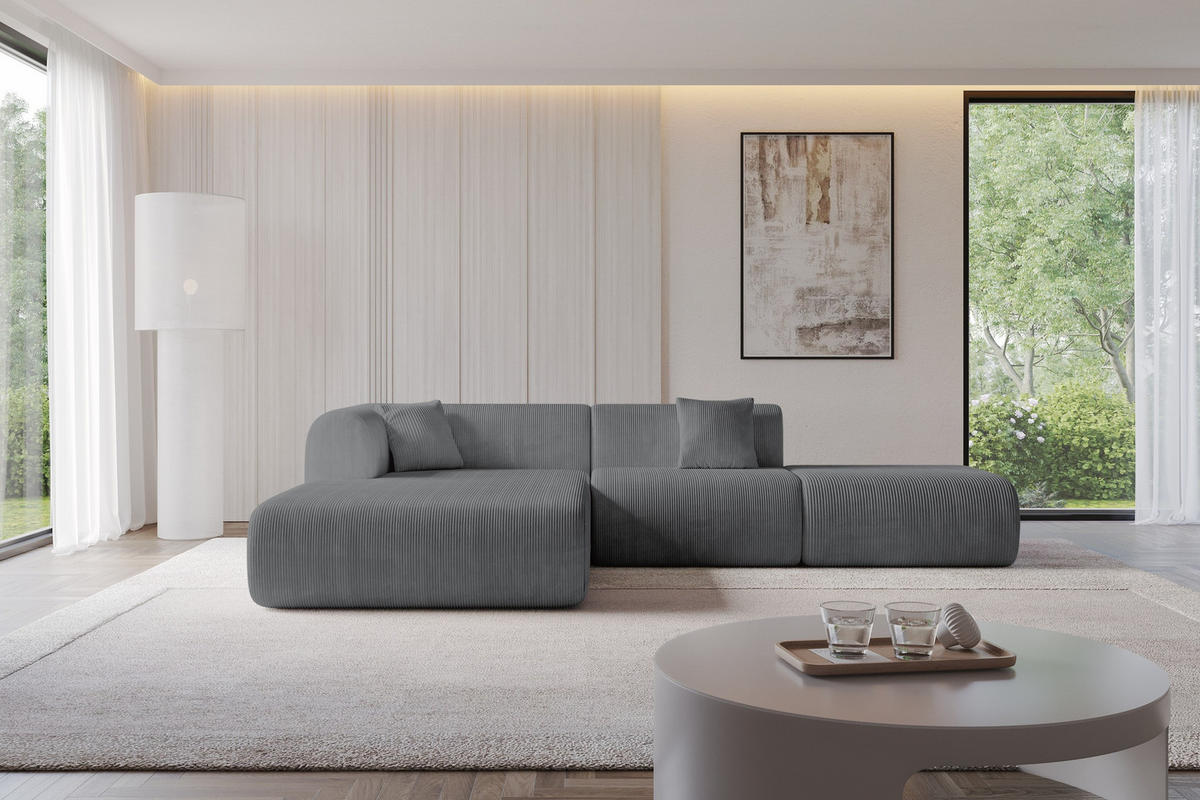 ECKSOFA Ottomane Links OVLY-L 289x176x71 Dunkelgrau Cord - Dunkelgrau/Anthrazit, Holzwerkstoff/Kunststoff (176/289cm) - ALTDECOR