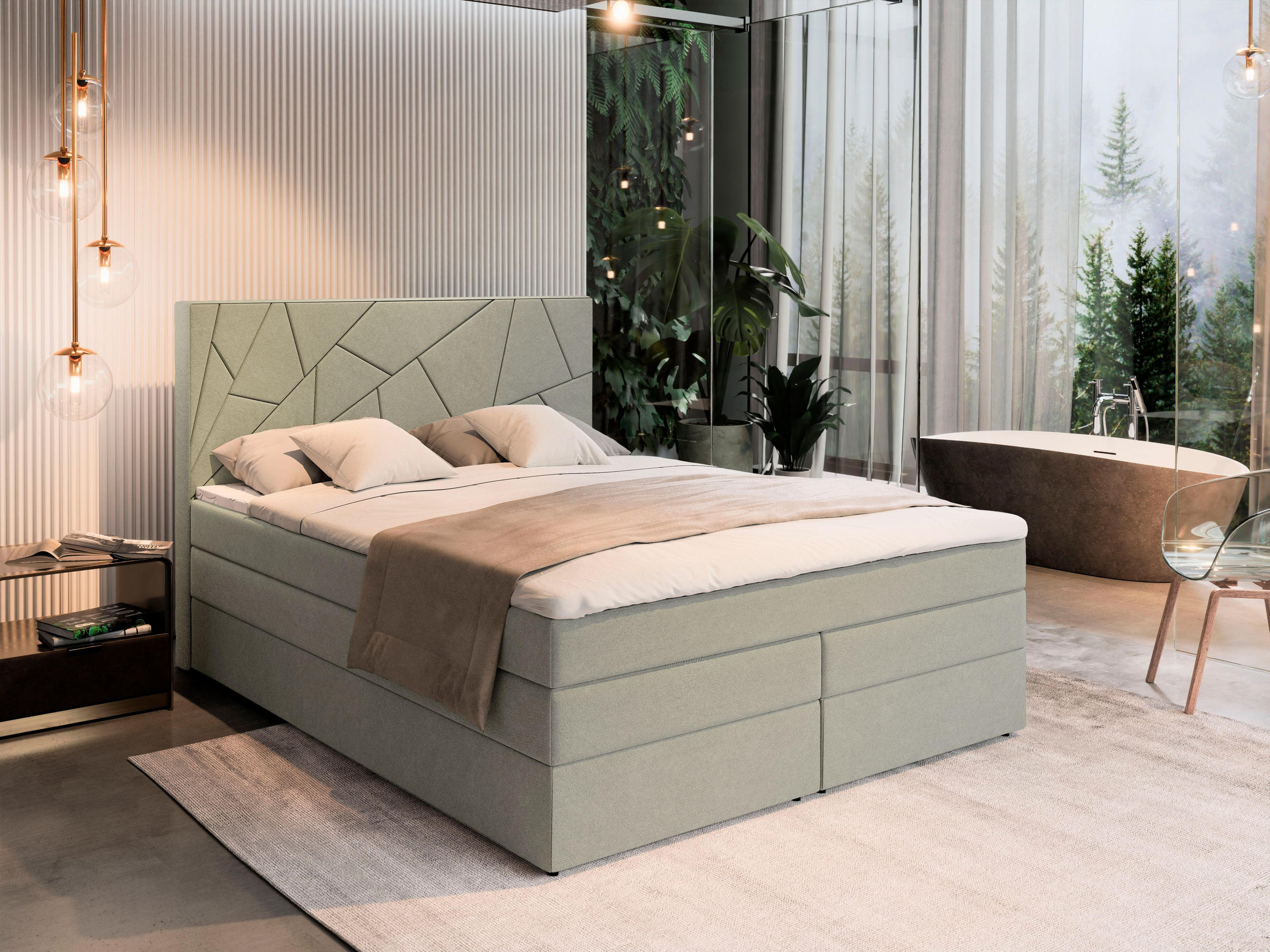 BOXBETT TRANI 160x200 cm mit Matratze und Topper - Grün - Grün, Holz (160/200cm) - MASSENO