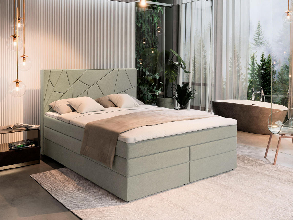 BOXBETT TRANI 160x200 cm mit Matratze und Topper - Grün - Grün, Holz (160/200cm) - MASSENO