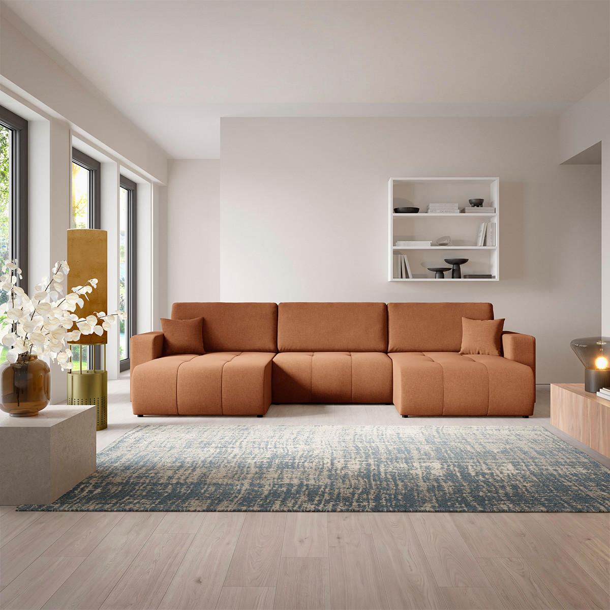 PANORAMASOFA Giulia 5 Sitzplätze Terrakotta - Orange, Holz (344/82/149cm) - Petits-meubles