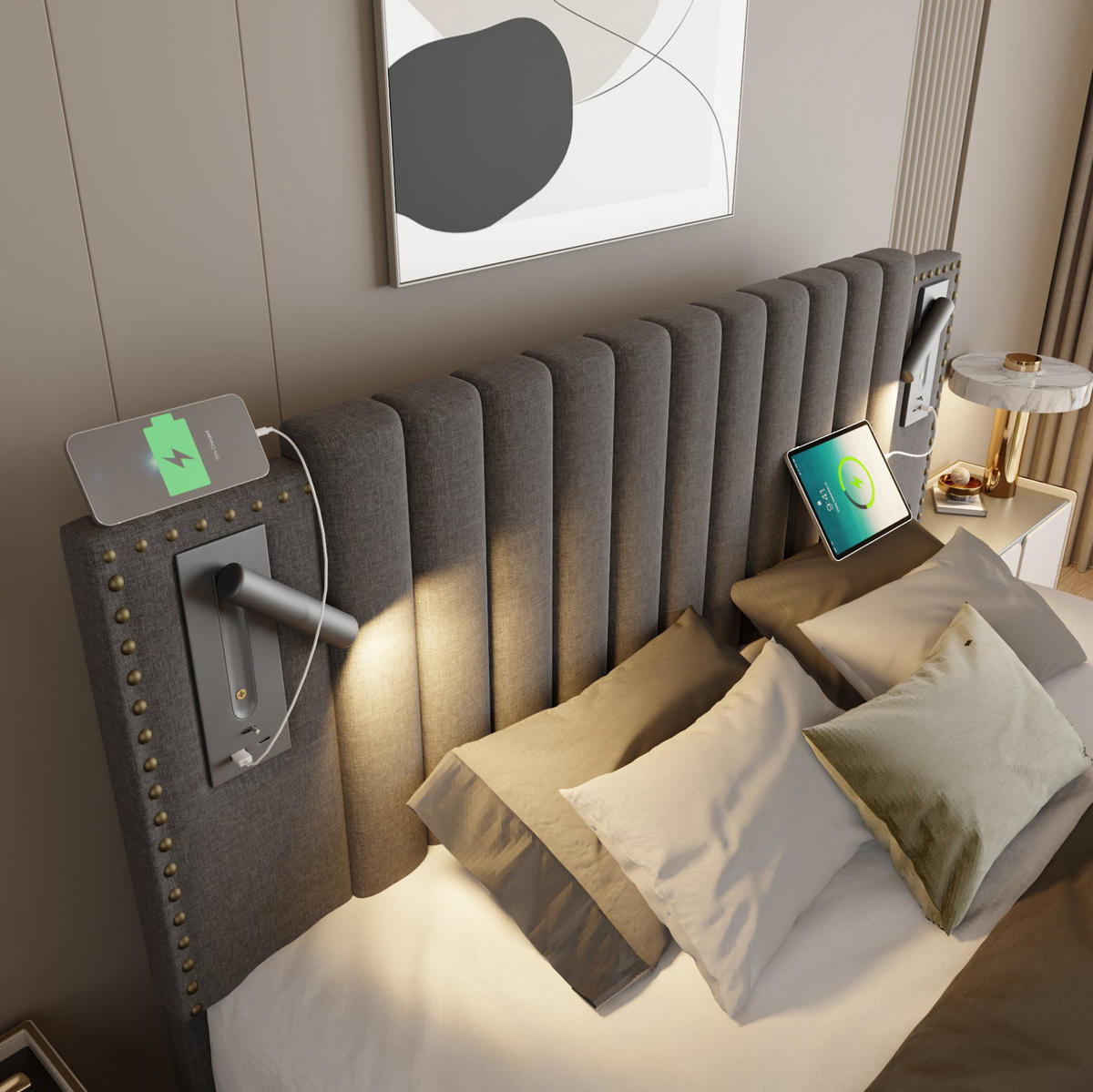 POLSTERBETT 180/200 cm Grau aus Baumwolle mit Bettkasten - Grau, Textil (180/200cm) - OKMYHOME