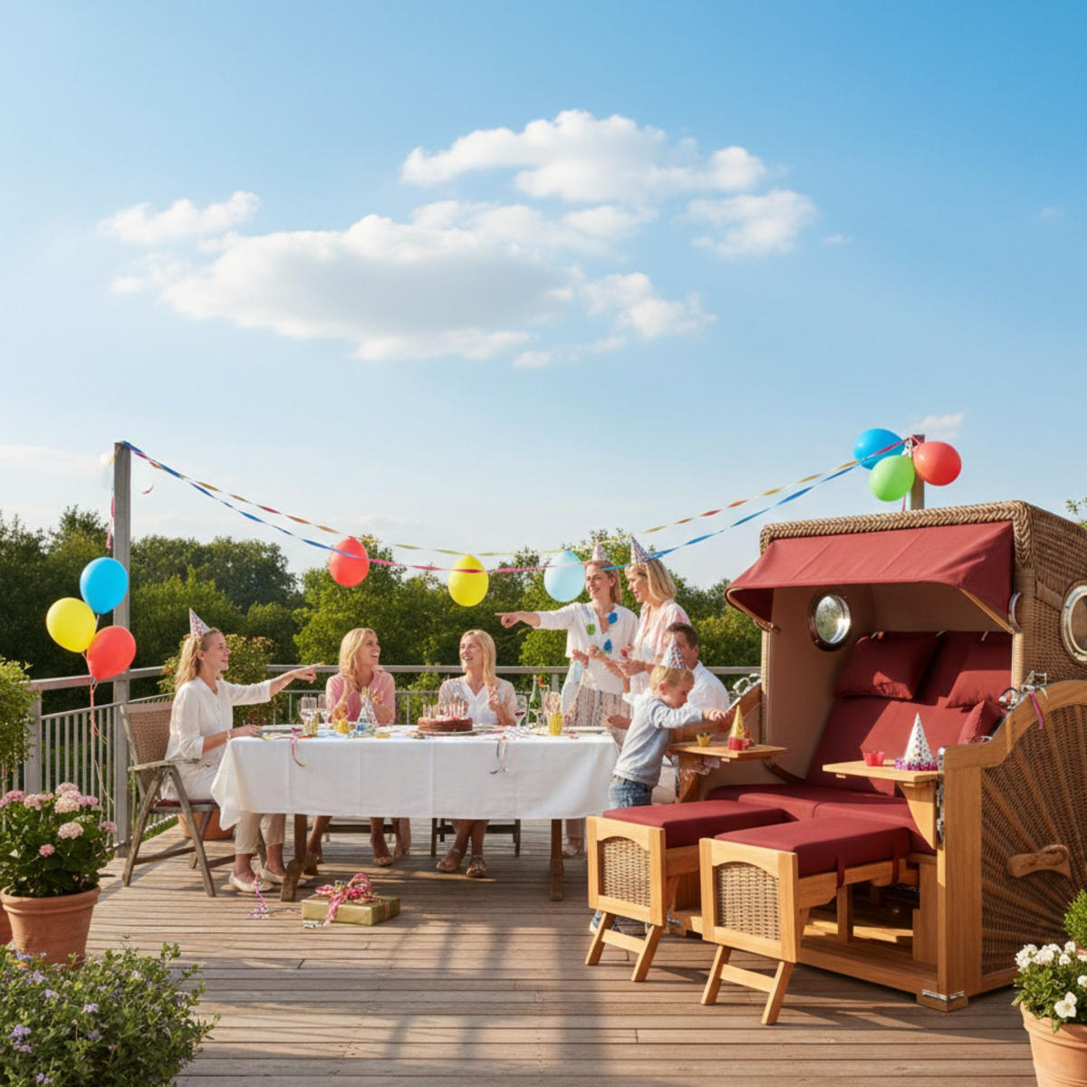 STRANDKORB XXL Düne Grande Teak Banana - Rot/Braun, Metall (142/170/95cm) - Mr. Deko