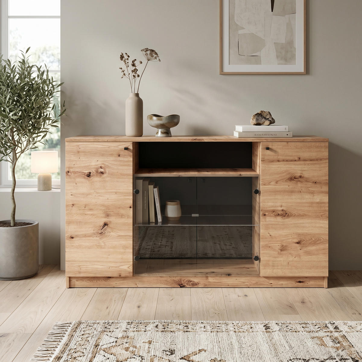 KOMMODE NATURIO 160/87/40cm mit 4 Türen Eiche Artisan - Eiche Artisan, Holzwerkstoff (160/87/40cm) - MASSENO