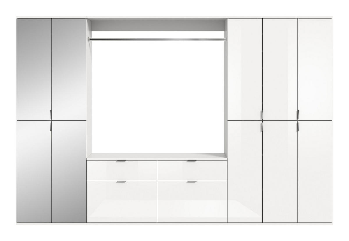 GARDEROBENKOMBINATION 4tlg. Projekt X Garderobe in weiß Nb. und weiß hochglanz B/H/T: 273x193x34 cm - Weiß, Holzwerkstoff (273/193/34cm)