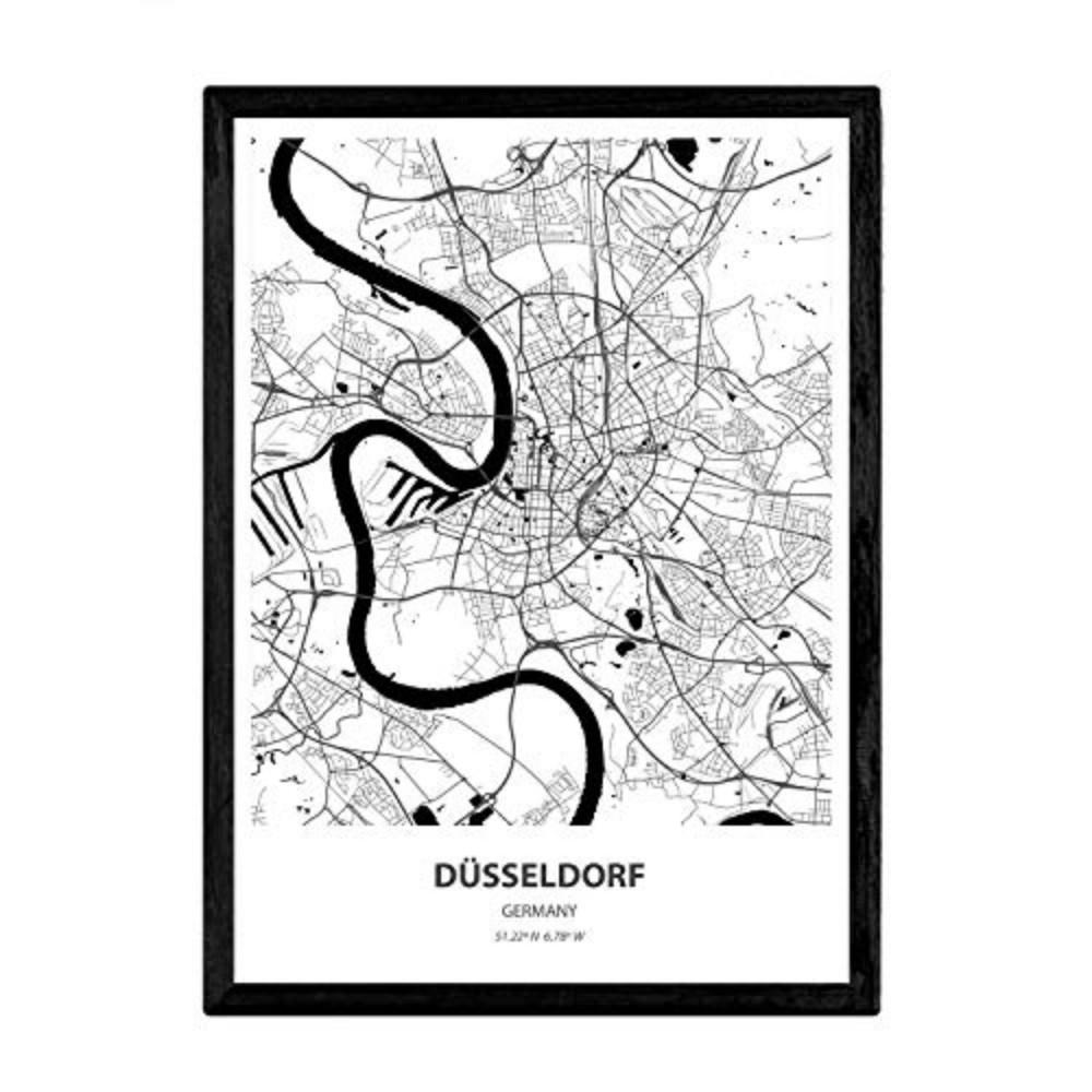POSTER Karte Von Düsseldorf - Deutschland A4 Rahmenlos - Klar, Papier (29.7/5/21cm) - Nacnic